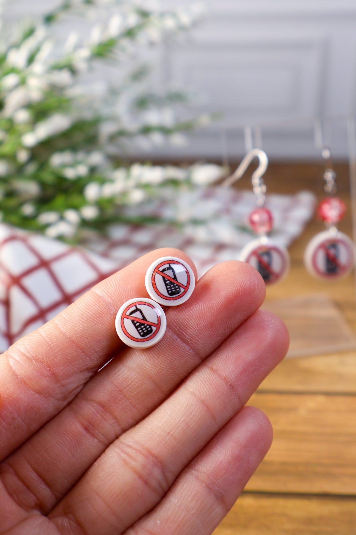 "No Cell Phones" Stud Earrings