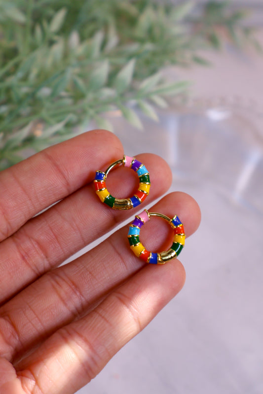 24K Gold Filled Multicolor Rainbow Enamel Huggies