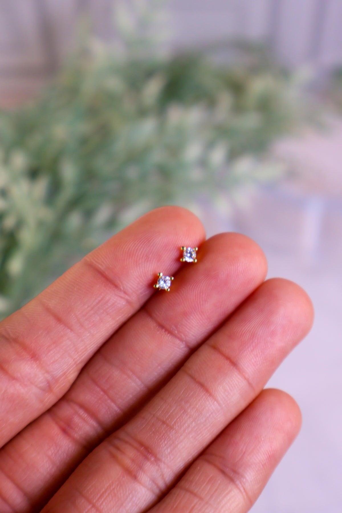 4mm Dainty Clear CZ Stud Earrings