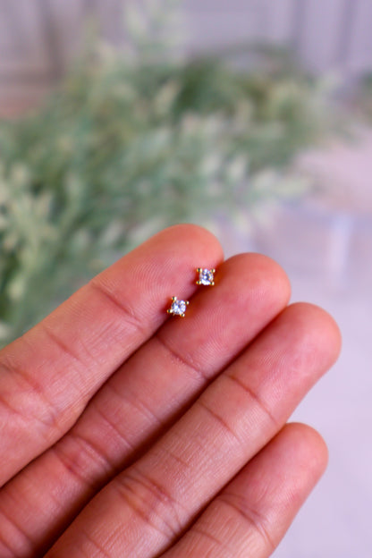 4mm Dainty Clear CZ Stud Earrings