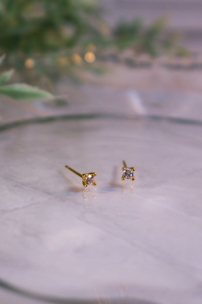 4mm Dainty Clear CZ Stud Earrings