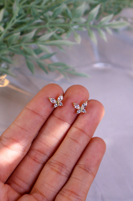 Dainty Clear CZ Butterfly Stud Earrings