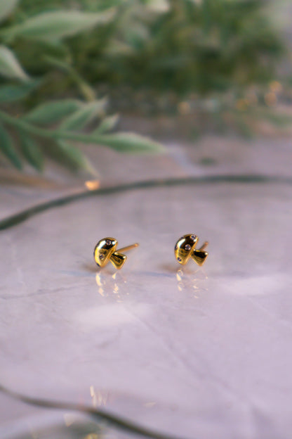 18K Gold Filled Micro Paved CZ Dainty Mushroom Stud Earrings
