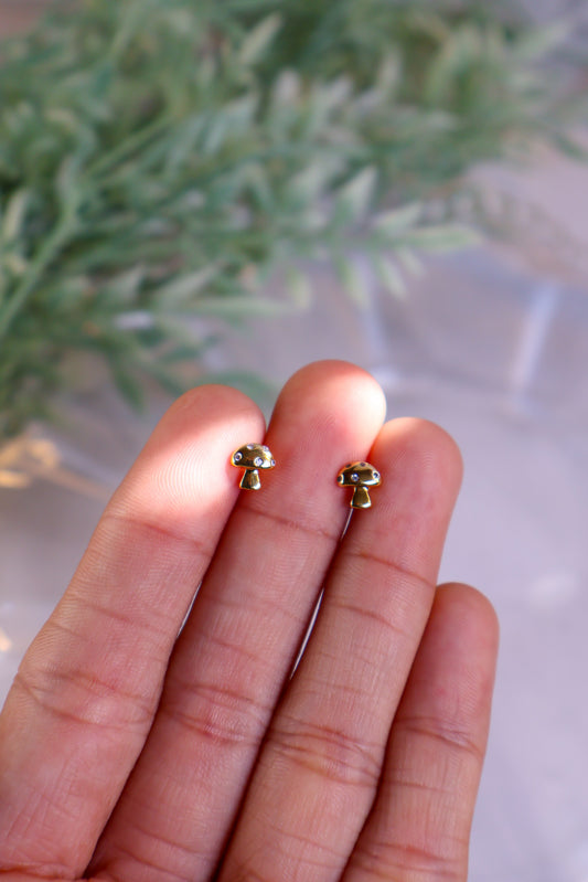 18K Gold Filled Micro Paved CZ Dainty Mushroom Stud Earrings