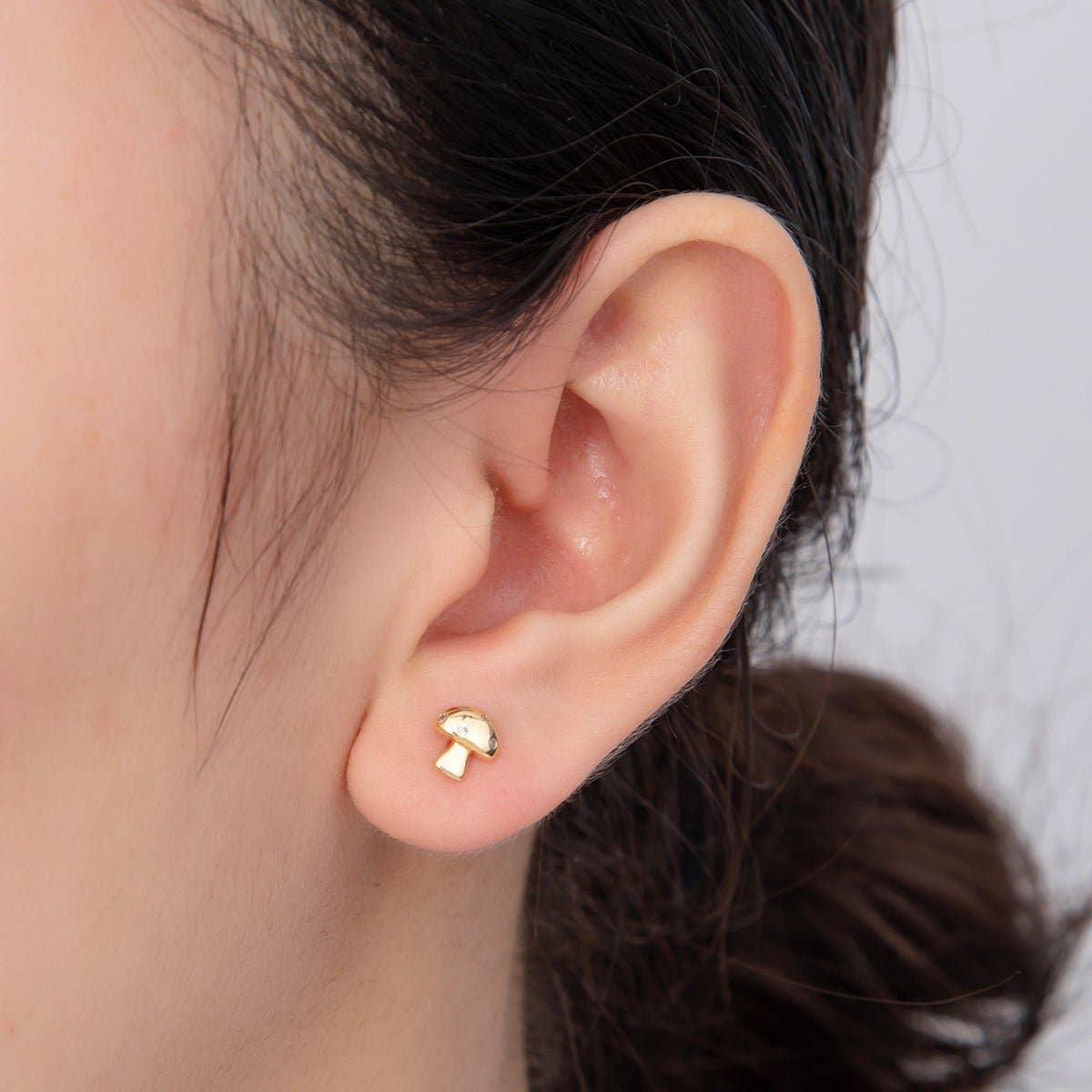 18K Gold Filled Micro Paved CZ Dainty Mushroom Stud Earrings