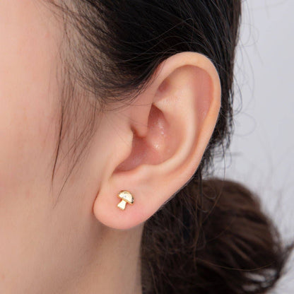 18K Gold Filled Micro Paved CZ Dainty Mushroom Stud Earrings