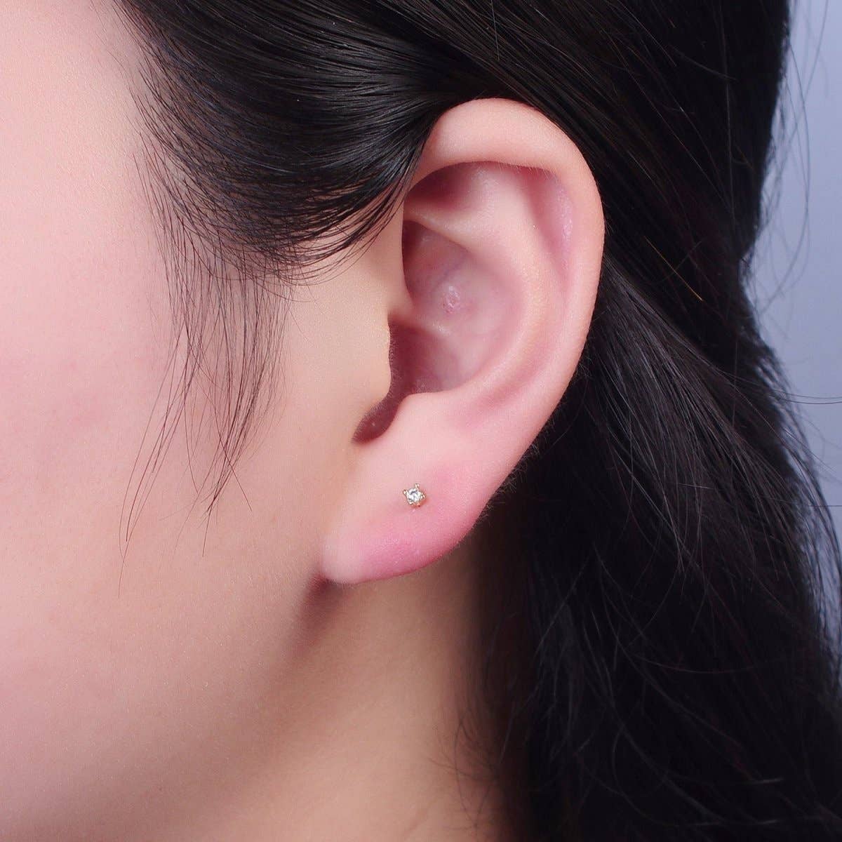 4mm Dainty Clear CZ Stud Earrings
