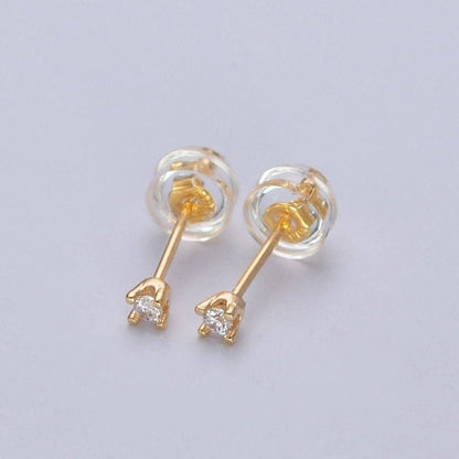 4mm Dainty Clear CZ Stud Earrings