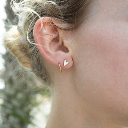 18K Gold PVD White Heart Stud Earrings