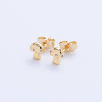 18K Gold Filled Micro Paved CZ Dainty Mushroom Stud Earrings