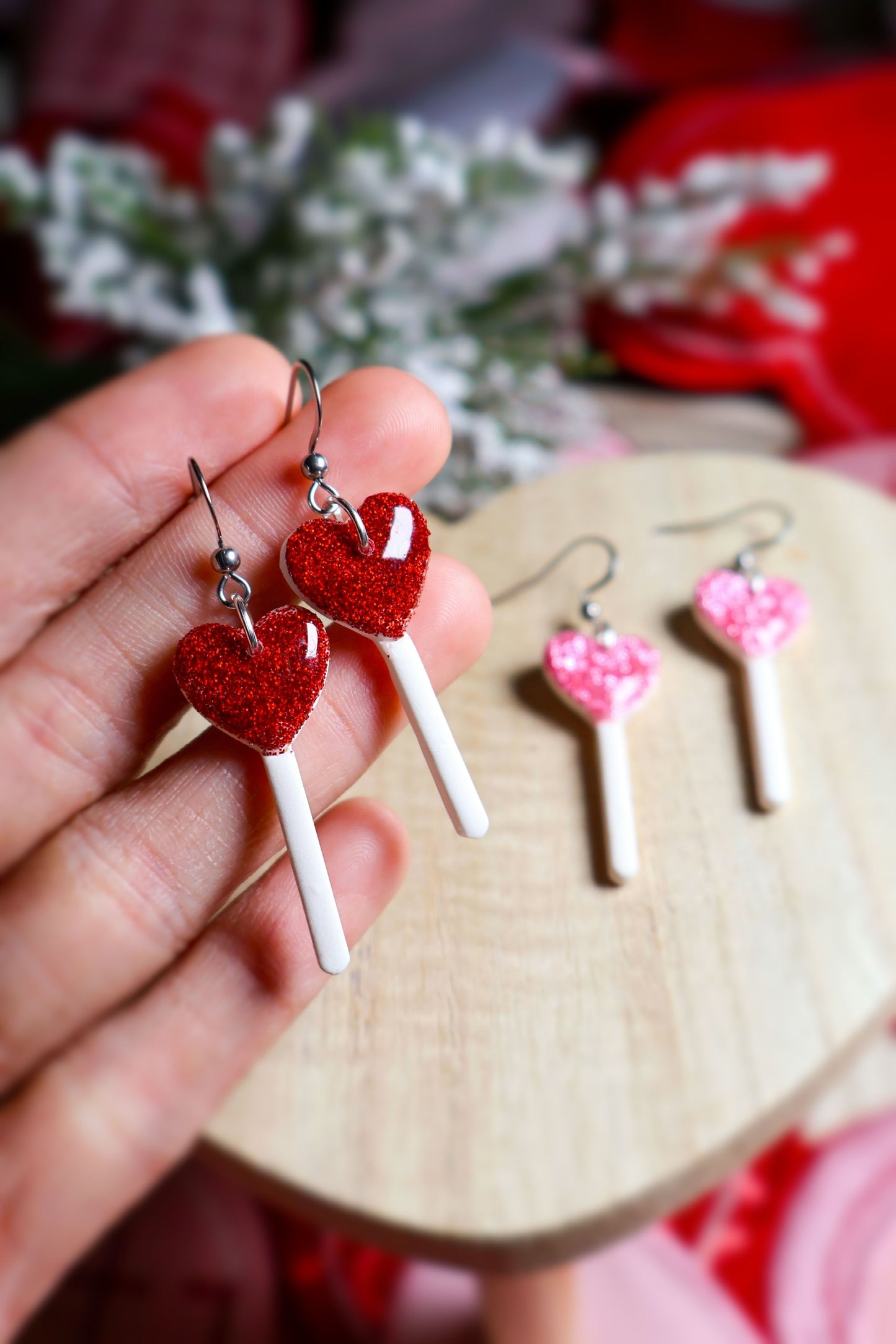 Glitter Heart Lolipop Earrings