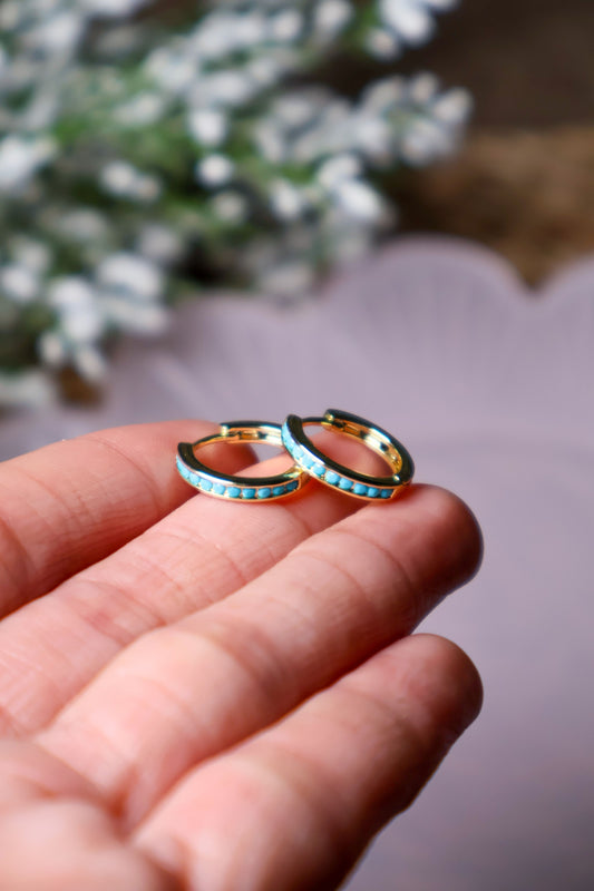 24K Gold Filled Turquoise Huggie Earrings