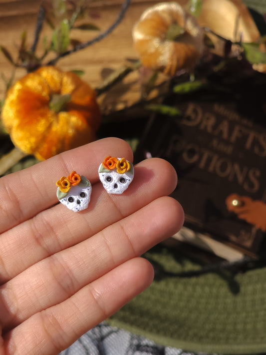 Floral Skulls - Stud Earrings